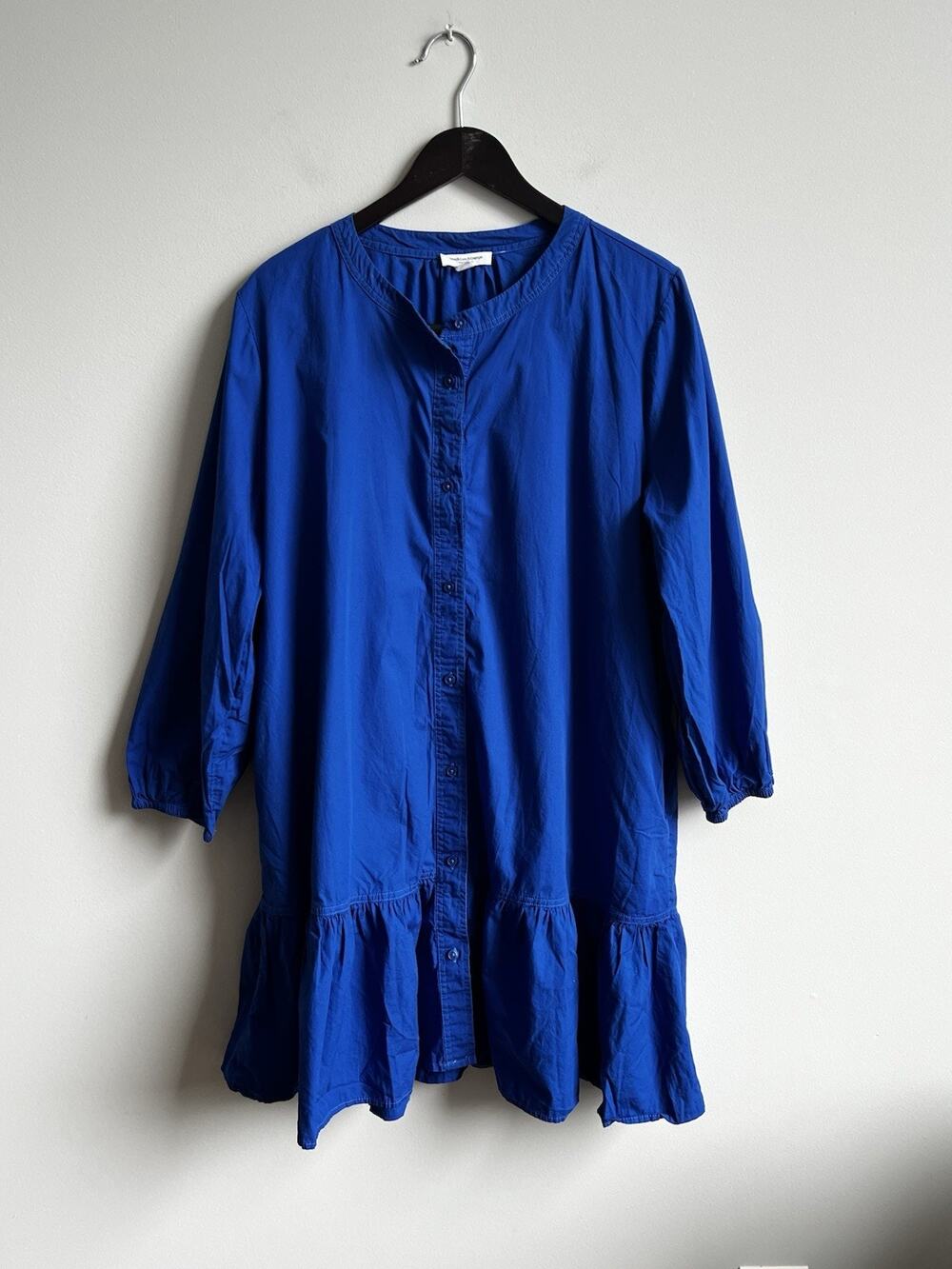 Beach Lunch Lounge Dress 100% Cotton Royal Blue Long Sleeve XXL Babydoll Coastal